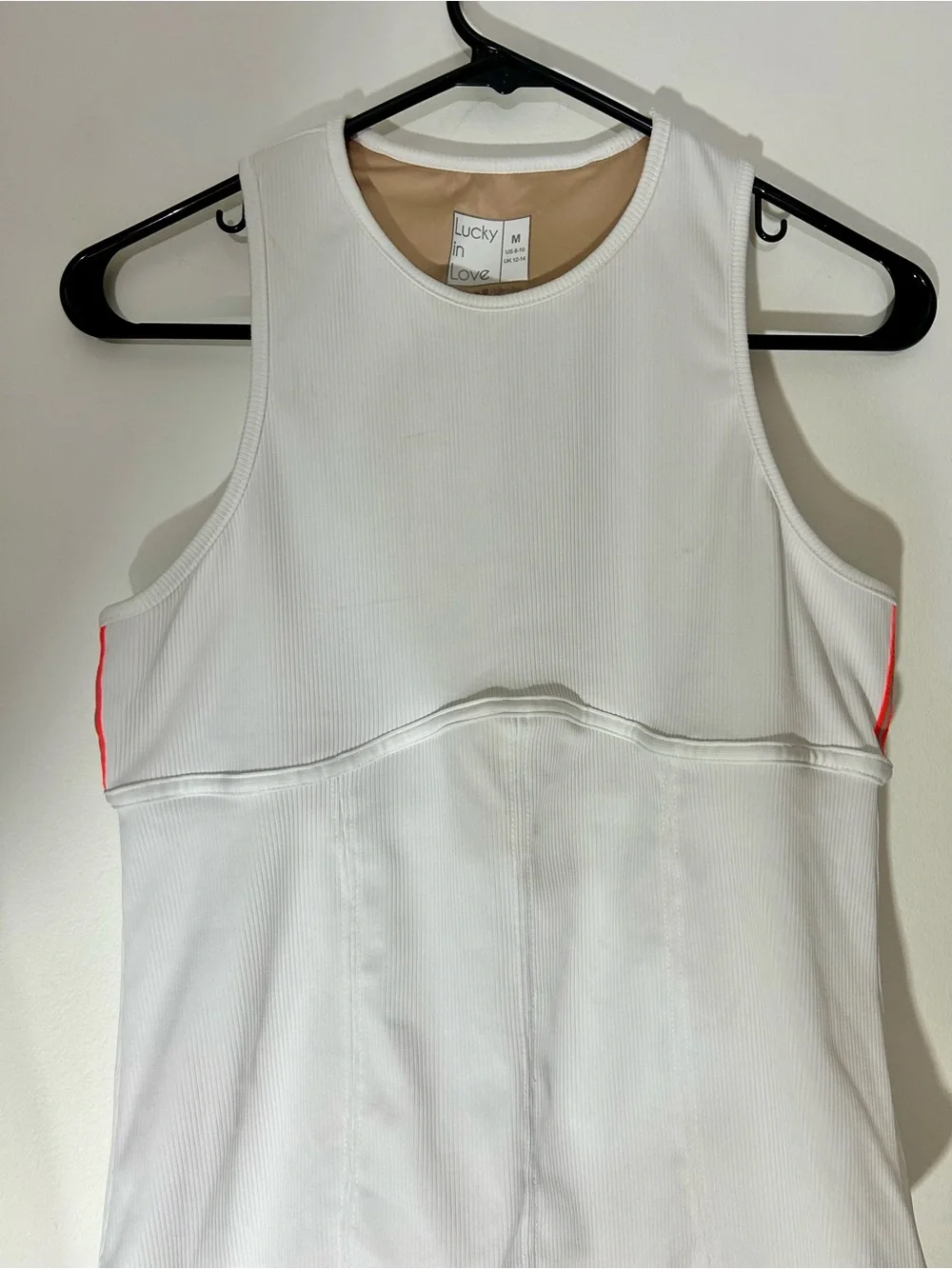 Lucky in Love White Racerback Tank with Lace Back Panel, Women’s Medium - Tennis